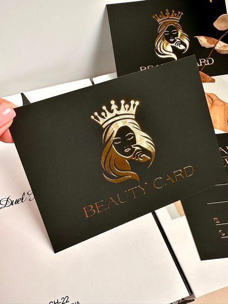Подарункові сертифікати Beauty Card чорні з об'ємним золотом 253296 фото